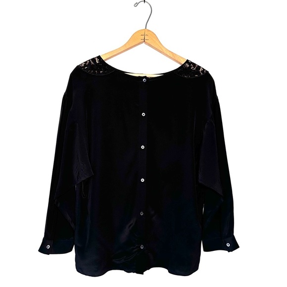 Miu Miu | Black Silk Blend Back Button Down Long Sleeve Blouse Size 44 US 12 - Picture 2 of 9